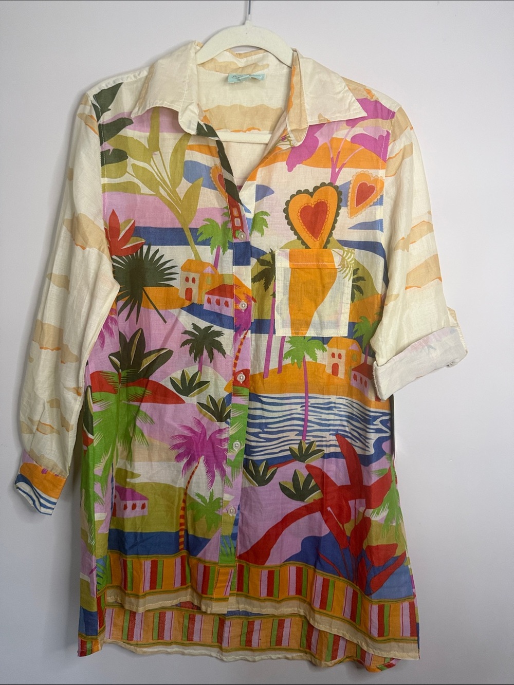 Multicolor Tropical Print Button-Up Shirt